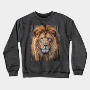 Majestic Mane: Hyperrealistic Oil Painting of a Zoo Lion Crewneck Sweatshirt